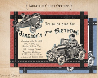 Vintage Transportation Invitation - Print-Your-Own or Digital File - 5x7 Birthday Retirement Party Retro Old Car Airplane Kids 1950s