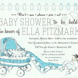 Vintage Carriage, 5x7 Baby Shower Invitation, Print Your Own or Digital File Antique Storybook Retro Midcentury 1950s 1960s Gender Neutral image 5