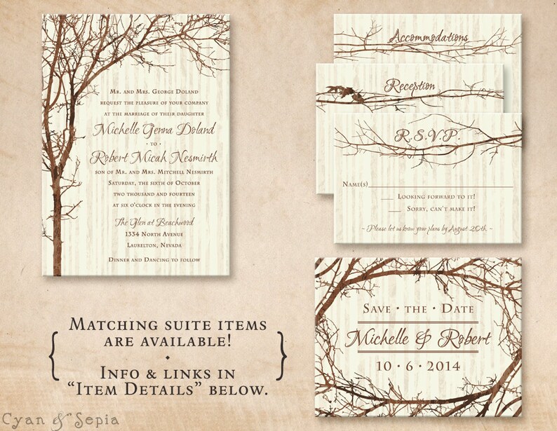 Tree and Branches Wedding Invitation, Print-your-own or Digital File ...