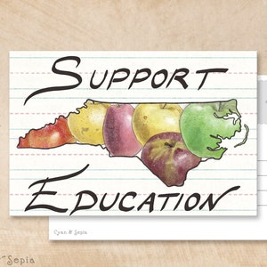 Cartão postal para impressão - Apoie a educação na Carolina do Norte - Imprima o seu próprio cartão postal 4x6 - Apple School Teachers NC Handdrawn