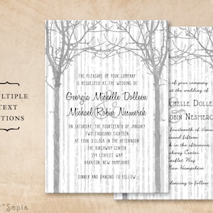 Winter Trees - 5x7 Wedding Invitation, Print-Your-Own or Digital File - Tree Wood Branches Twig Birch Rustic Nature Forest Elegant Woodland