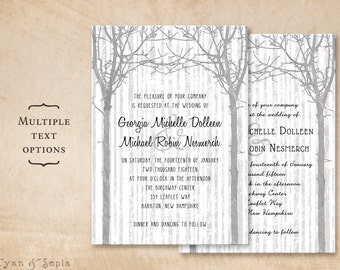 Winter Trees - 5x7 Wedding Invitation, Print-Your-Own or Digital File - Tree Wood Branches Twig Birch Rustic Nature Forest Elegant Woodland