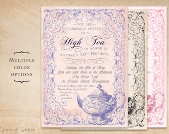 Old-Fashioned High Tea Invitation - Bridal Shower Birthday Party Etc - 5x7 Print Your Own or Digital File