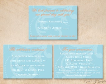 Printable Wedding Enclosure Cards - Tangerine Flourish - 3.5x5 Your Choice R.S.V.P. Reception Accommodations Other - Print Your Own