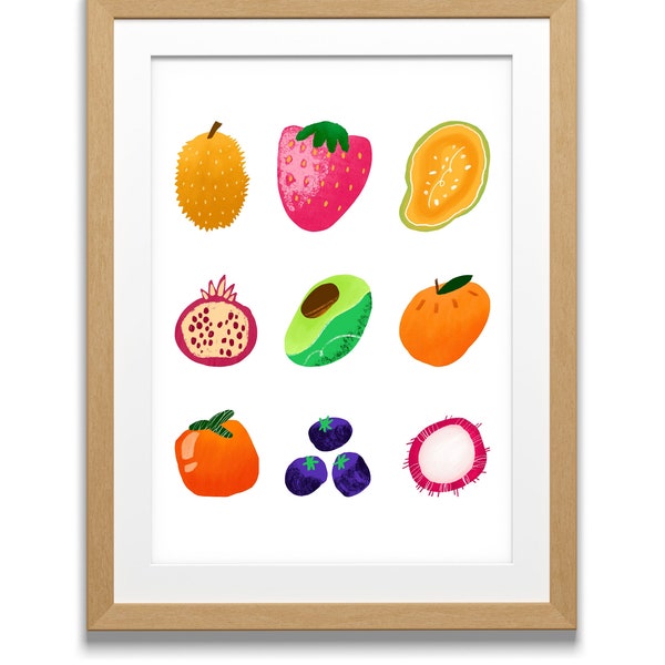Bright Fruits Wall Art, Digital Download, Simple Kitchen Art