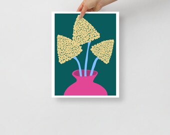 Hydrangea Flower Illustration, Bright Color Blocks