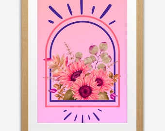 Flower Retro Bouquet Print, Digital Download, Wall Art, Floral botanical decor