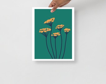 Bright Flower Illustration, Teal Gold Wildflower