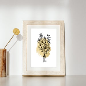 Simple Bouquet with watercolor, Digital Download Illustration, Spring Summer Wall Art