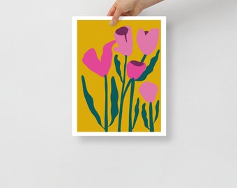 Colorful flower illustration, gold and pink