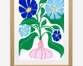 Painted Flower bouquet vase, simple floral, minimalist, wall decor, digital download