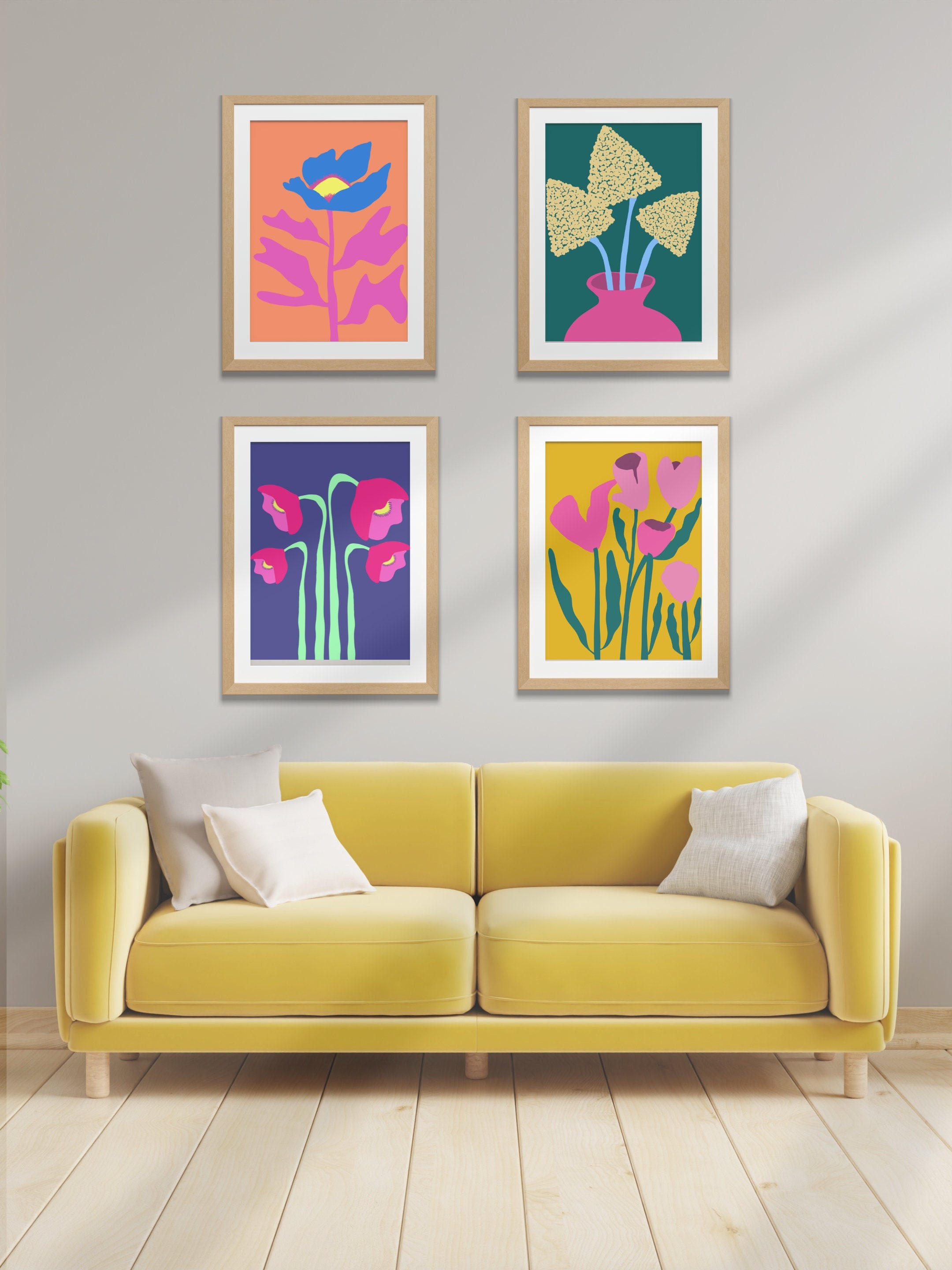 Colorful Flower Illustration Gallery Wall, Art Print Four Pack - Etsy