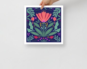 Bright Pink Flower Illustration Symmetrical Design