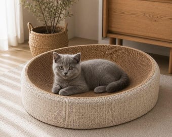 Katzenkratzbrett, ovales Katzenbett aus Pappe, Möbelschutz, Katzennest für Kätzchen, Haustierbett, Katzenzubehör