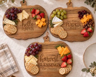 Personalized Pumpkin Charcuterie Board Gift | Custom Engraved Wooden Cutting Platter (Fall, Halloween, Thanksgiving)