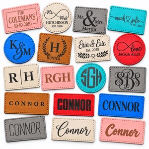 Personalized Monogram & Names Iron-On Patches | Custom Engraved Leather Identifcation Gifts
