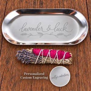 Personalized Engraved Lavender & Luck Gift Set | Custom Practical Witch Tray and Smudge Stick