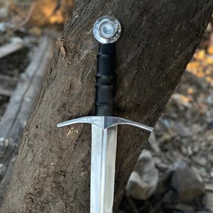 Hand Forged Medieval Crusader Sword, High Carbon Steel Longsword, Full Tang Knight Display Sword with Leather Sheath Gift for Him image 2