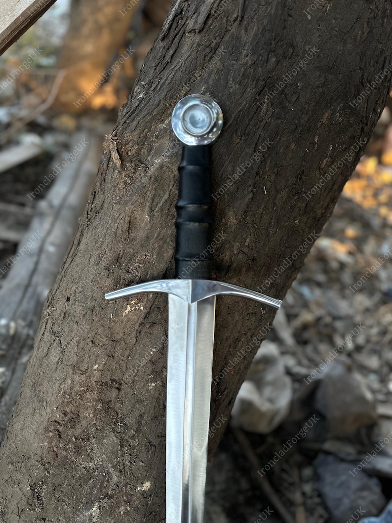 Hand Forged Medieval Crusader Sword, High Carbon Steel Longsword, Full Tang Knight Display Sword with Leather Sheath Gift for Him image 2