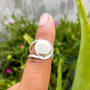 925 Sterling Silver Shiva Eye Ring, Handmade White Shell Spiral Ring, Natural Gemstone Statement Ring, Boho Jewelry Gift