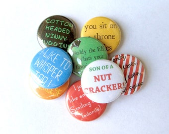 Buddy the Elf Quotes Pinback Button Set of 8 - Christmas Funny Stocking Stuffer Pins