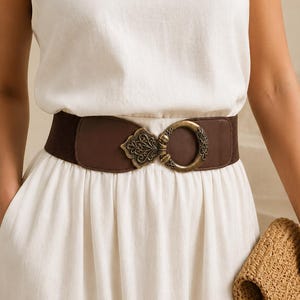 Women’s Wide Waist Belt, Ornate Buckle Belt, Vintage Statement Belt, Corset Waist Belt, Elegant Cinch Belt for Dresses
