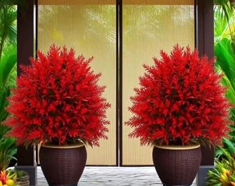 Artificial red lavender plant with integrated stake