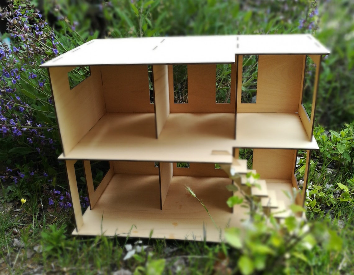 View of Modern Wooden Apartments Dollhouse DIY Kit Type III Scale 1:12 - Etsy