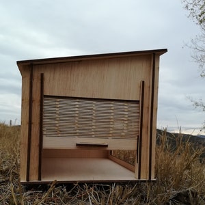 1/6 Wooden Garage Dollhouse with Roller Shutter Door and Slanted Roof