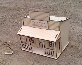 Wild West Jail Wooden 1:18 Dollhouse Plywood DIY Kit