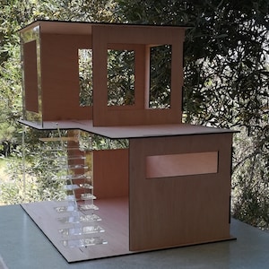 1:12 Modern Wooden DIY Dollhouse Type II (with plexiglass stairs)
