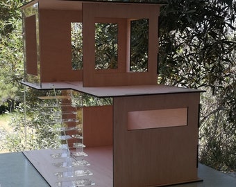 1:12 Modernes Holz DIY Puppenhaus Typ II (mit Plexiglas Treppe)