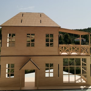 Wooden Country Dollhouse with Pergola Kit Scale 1:12