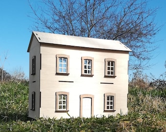 Maison modèle gare en bois, maison de poupée 1:18, Kit de bricolage en contreplaqué