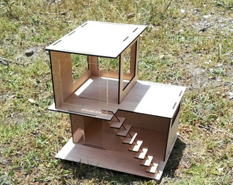 Modern Wooden Dollhouse DIY Plywood Kit Type II (with plexiglass)