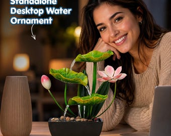 Lotus Tabletop Fountain, USB Indoor Water Feature, Zen Desktop Decor, Cascading Flower Ornament, Relaxing Office Housewarming Gift