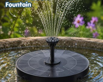 Zonne-energie vogelbadfontein met 6 sproeiers en drijvende waterpomp, IPX8-gecertificeerd, tuinvijverornament, terrasdecoratie, kolibriecadeau voor vogelliefhebbers.