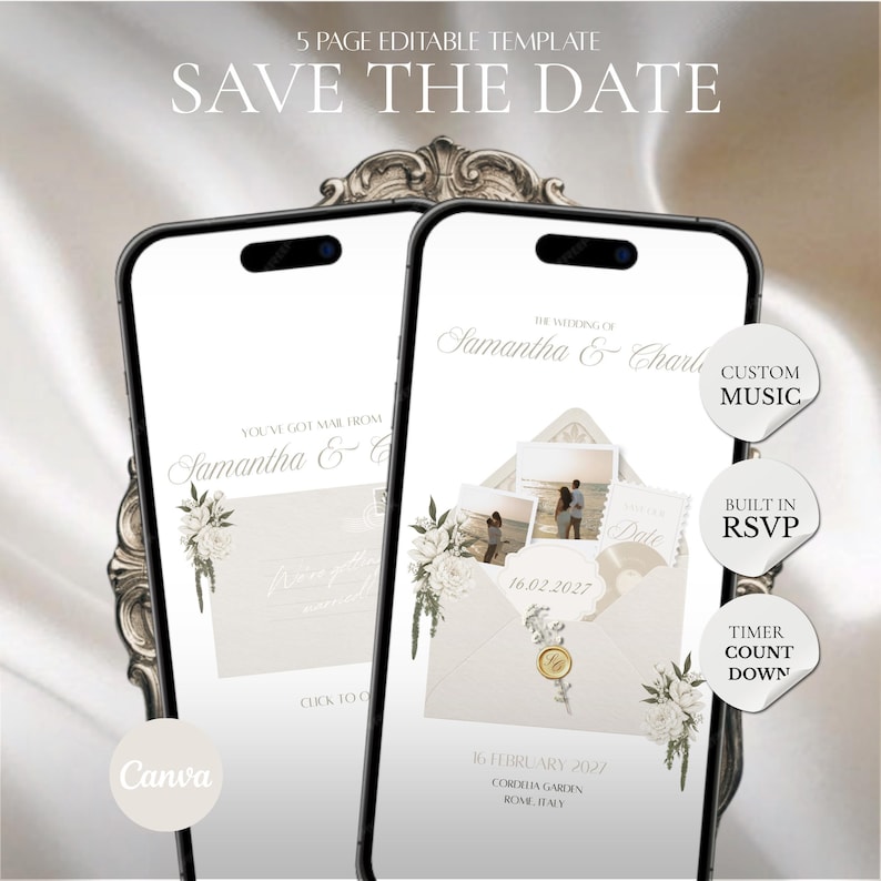 Ivory Wedding Website Template | Editable Canva Save the Date (digital ...