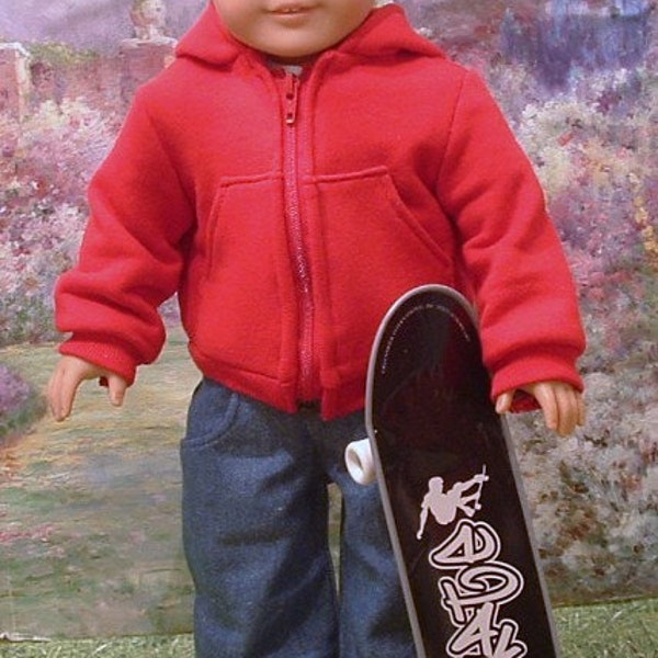 Red,Gray or Black Hoody with Skateboard for American Girl/Boy Dolls