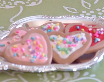 Six Valentines Cookies on Silver Tray for American Girl Dolls