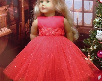 Red Special Occasion Dress with Matching Headband and Gold Sparkle Shoes for American Girl Dolls