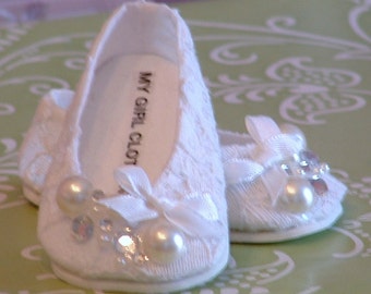 White Lace, Rhinestone, and Pearl Ballet Flats for American Girl