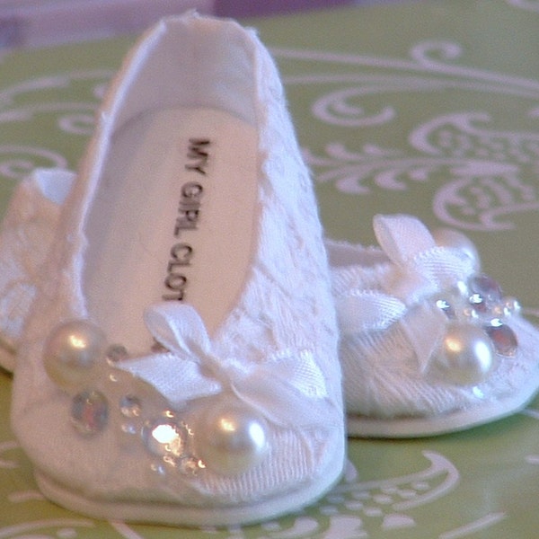 White Lace, Rhinestone, and Pearl Ballet Flats for American Girl