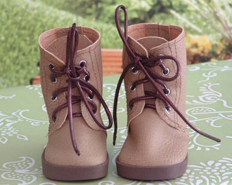 Tan Faux Leather Working/Hiking Boots for American Girl/Boy Dolls
