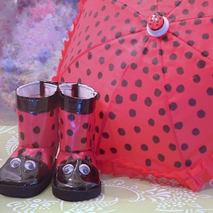 Lady Bug Rain Boots and Matching Umbrella for American Girl