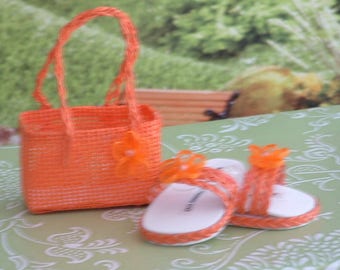 Orange Braided Sandals with Matching Purse for American Girl Dolls