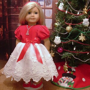 Red Velvet and Lace Special Occasion Dress, Shoes, and Headband for American Girl Dolls