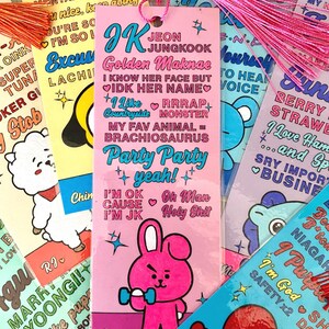 Marcapáginas con frases de personajes de BT21 / Fan art de Kpop laminado (RM, Jin, Suga, J-Hope, Jimin, V, JK)