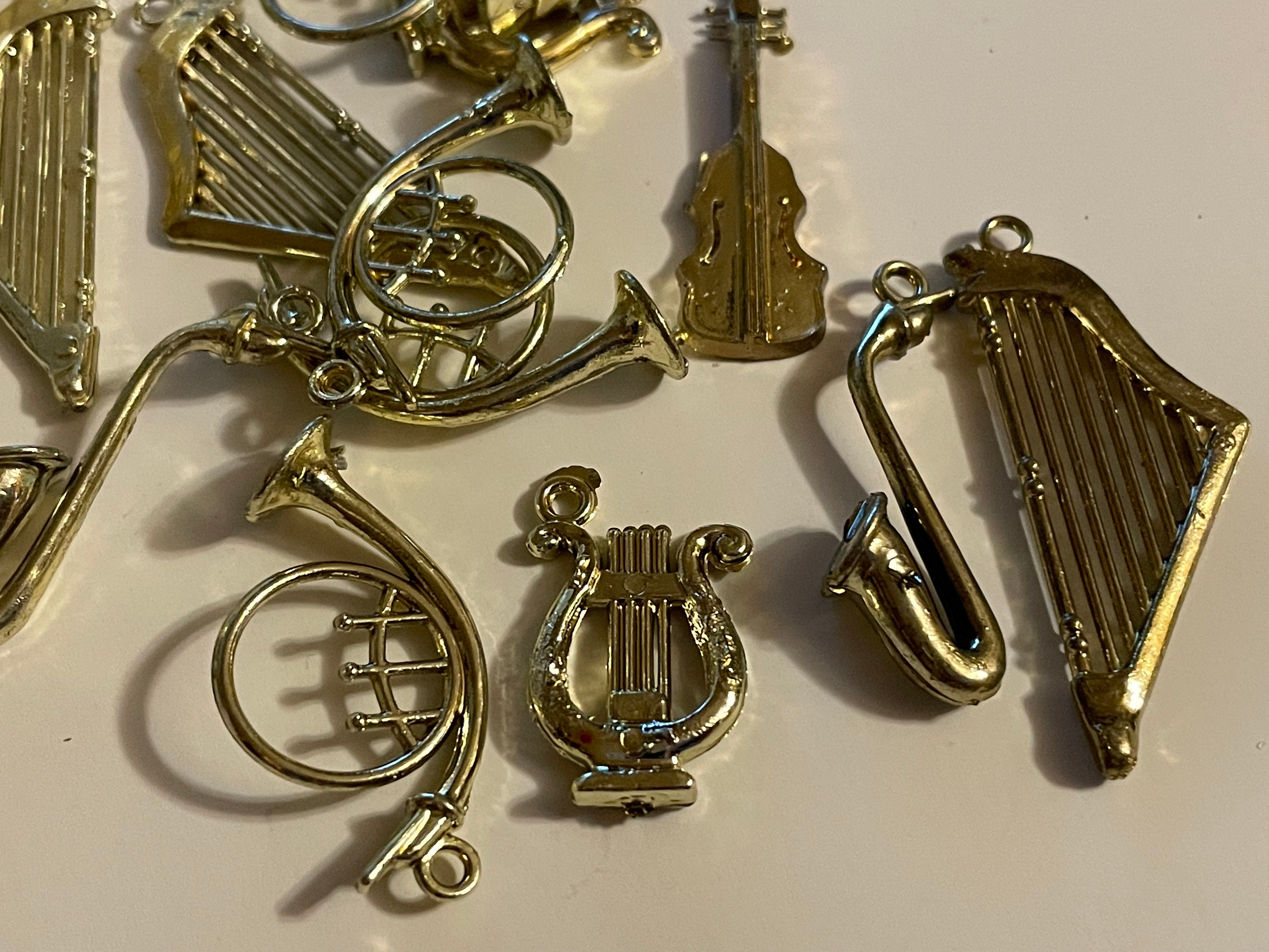 6 Count Assorted Gold Color Plastic Mini Instrument Ornaments