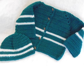 Baby dark green color sweater and hat set , 3 month (BRCL)